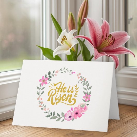 He Is Risen Personalized Christian Elegant Floral  カード