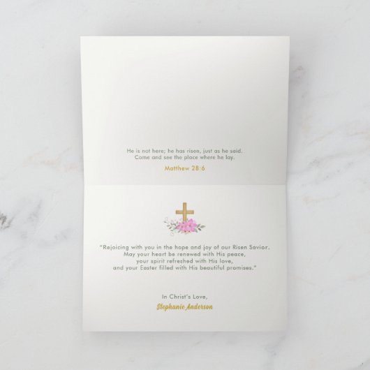 He Is Risen Personalized Christian Sweet Botanical カード (内部)