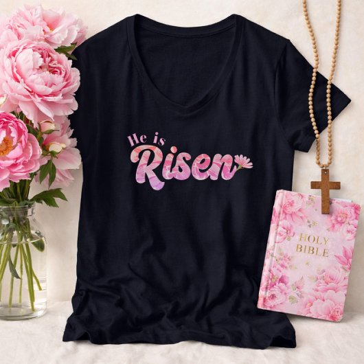 He Is Risen Pink Floral Bold Lettering Easter Tシャツ