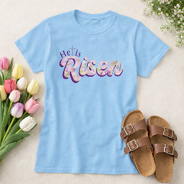 He Is Risen Purple Floral Script Christian Easter  Tシャツ