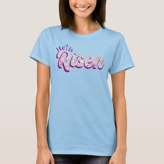 He Is Risen Purple Floral Script Christian Easter  Tシャツ (正面)