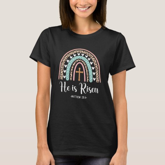 He Is Risen Rainbow Happy Easter Day Christian Jes Tシャツ (正面)