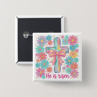 "He is risen" Religious Cross  Easter 缶バッジ