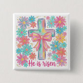 "He is risen" Religious Cross  Easter 缶バッジ (正面)