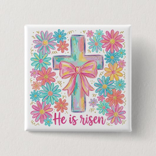 "He is risen" Religious Cross  Easter 缶バッジ (正面)