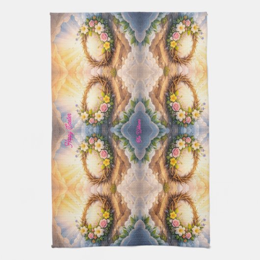 He Is Risen Religious Floral Crown Easter キッチンタオル (縦)