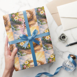 He Is Risen Religious Floral Crown Easter ラッピングペーパー