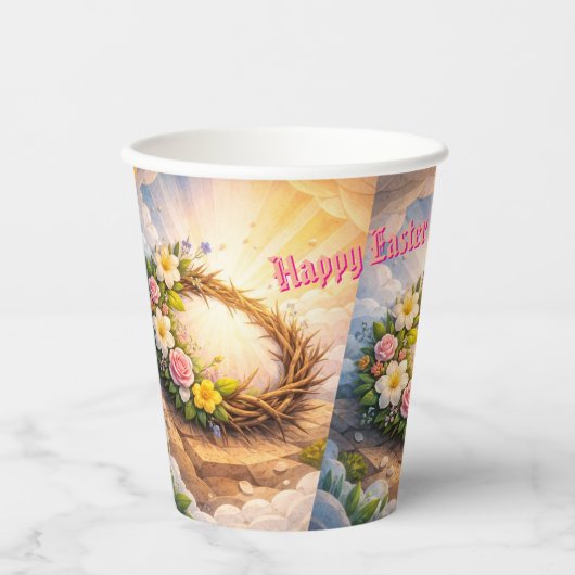 He Is Risen Religious Floral Crown Easter 紙コップ (正面)
