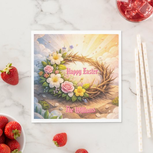 He Is Risen Religious Floral Crown Easter Napkins スタンダードランチョンナプキン (インサイチュ)