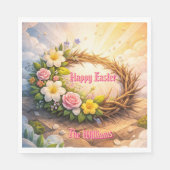 He Is Risen Religious Floral Crown Easter Napkins スタンダードランチョンナプキン (正面)
