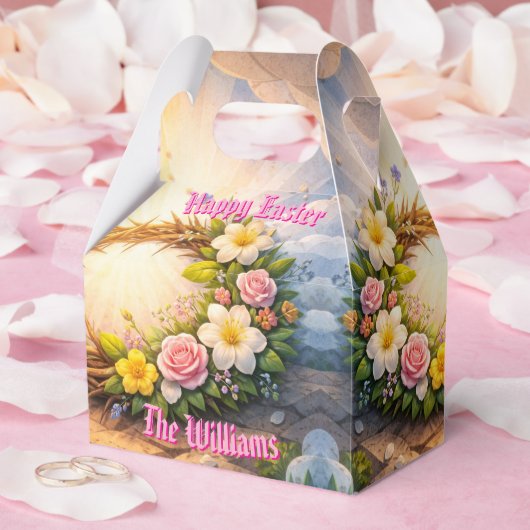 He Is Risen Religious Floral Crown Personalized フェイバーボックス (ウェディング)