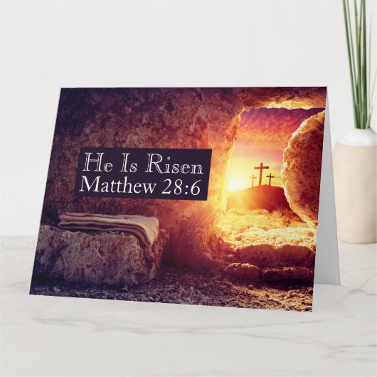 He Is Risen Three Crosses Empty Tomb Easter カード (正面)