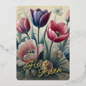 He Is Risen Tulip Floral Gold Foil Card 箔シーズンカード (正面)