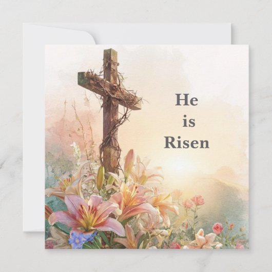 He Is Risen Watercolor Easter Card カード (正面)