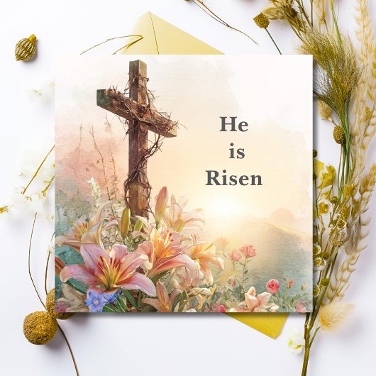 He Is Risen Watercolor Easter Card カード