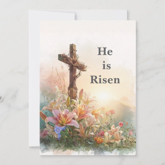 He Is Risen Watercolor Easter Card 招待状 (正面)