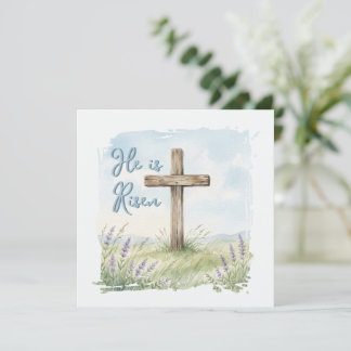He Is Risen Watercolor Easter Cross Greeting カード