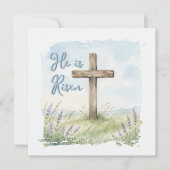 He Is Risen Watercolor Easter Cross Greeting カード (正面)