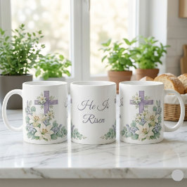 He Is Risen Watercolor Floral Cross Easter 2026  コーヒーマグカップ