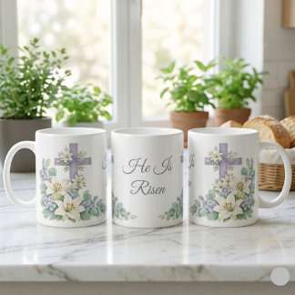 He Is Risen Watercolor Floral Cross Easter 2026  コーヒーマグカップ