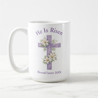 He Is Risen Watercolor Floral Cross Easter 2026 コーヒーマグカップ