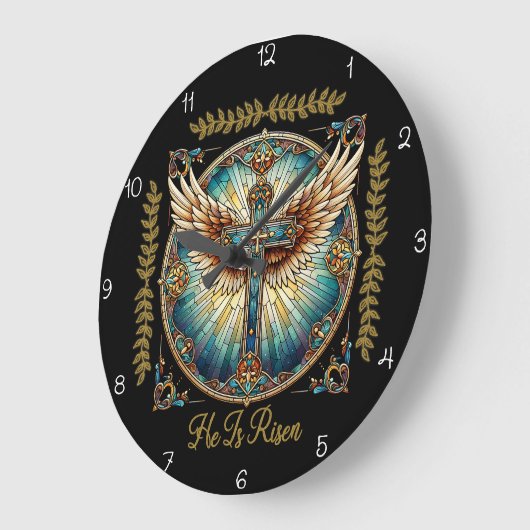 He Is Risen Winged Cross ラージ壁時計 (傾斜)