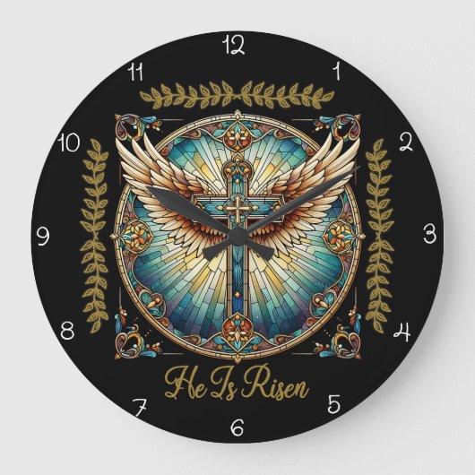 He Is Risen Winged Cross  ラージ壁時計 (正面)
