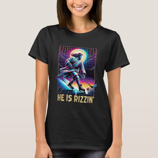 He Is Rizzin Christian Ice Hockey Lover Jesus Meme Tシャツ (正面)