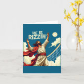 He Is Rizzin Jesus Meme Quote Shirt Funny Volleyba カード (黄色い花)