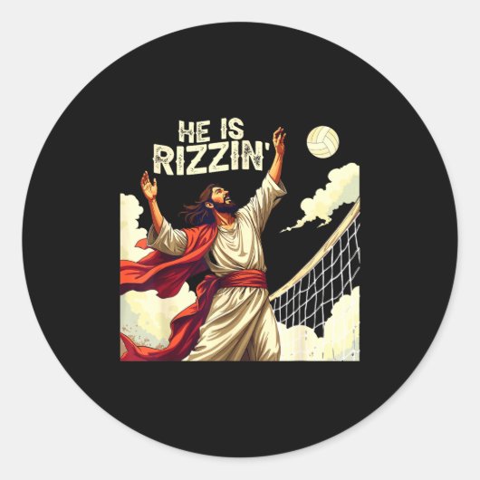 He Is Rizzin Jesus Meme Quote Shirt Funny Volleyba ラウンドシール (正面)