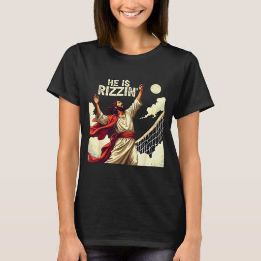 He Is Rizzin Jesus Meme Quote Shirt Funny Volleyba Tシャツ (正面)