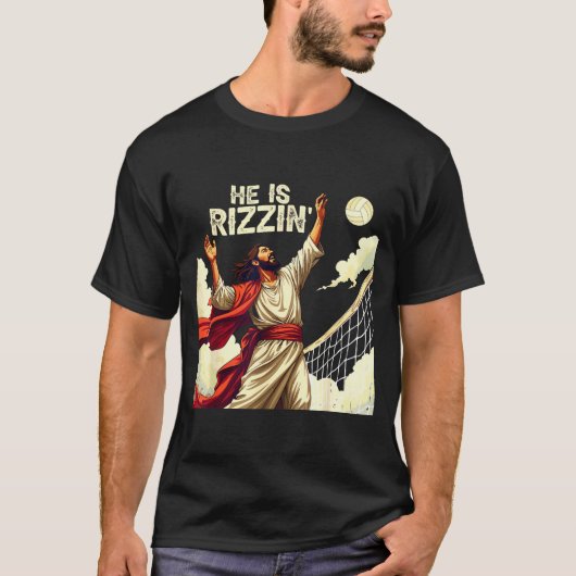 He Is Rizzin Jesus Meme Quote Shirt Funny Volleyba Tシャツ (正面)