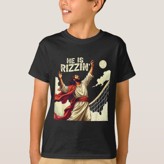 He Is Rizzin Jesus Meme Quote Shirt Funny Volleyba Tシャツ (正面)
