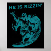 He Is Rizzin Jesus Surfing Funny Retro Easter Vint ポスター (正面)