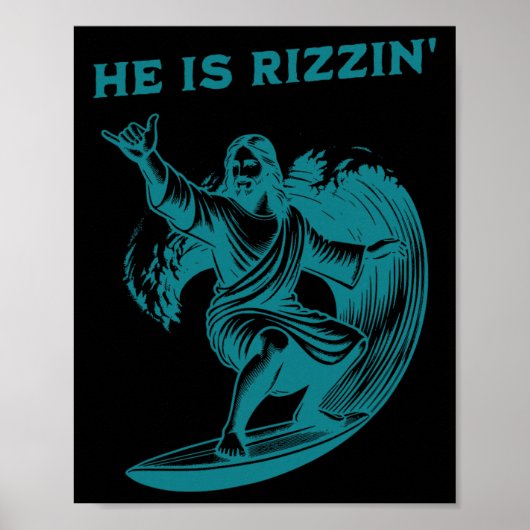 He Is Rizzin Jesus Surfing Funny Retro Easter Vint ポスター (正面)