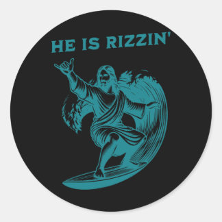 He Is Rizzin Jesus Surfing Funny Retro Easter Vint ラウンドシール