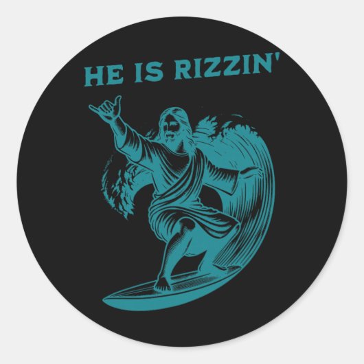 He Is Rizzin Jesus Surfing Funny Retro Easter Vint ラウンドシール (正面)