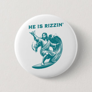 He Is Rizzin Jesus Surfing Funny Retro Easter Vint 缶バッジ
