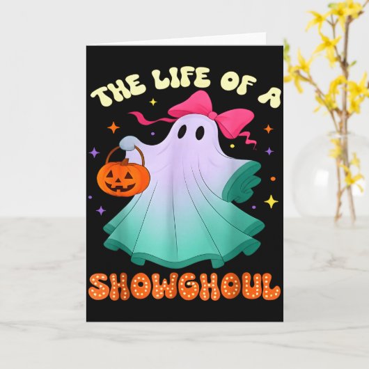 He Life Of A Showghoul Retro Halloween Show Ghosts カード (黄色い花)