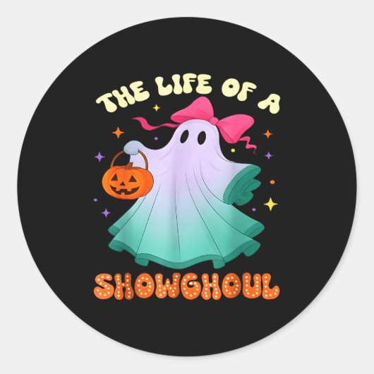 He Life Of A Showghoul Retro Halloween Show Ghosts ラウンドシール (正面)