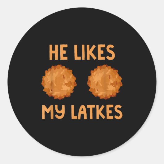 He Likes My Latkes Hanukkah Couple Matching Jewish ラウンドシール (正面)