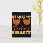 He Likes My Turkey Breasts Couple Matching Thanksg カード (黄色い花)
