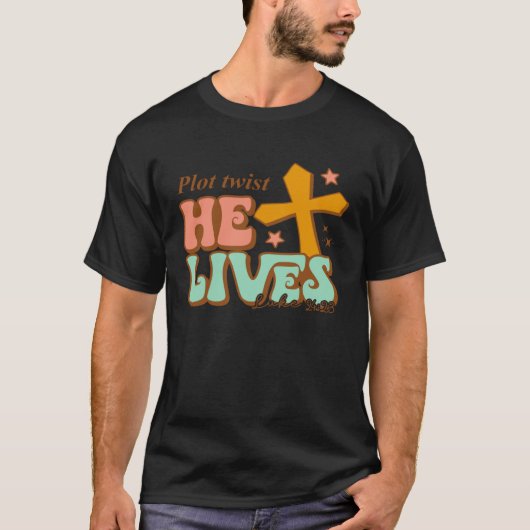 He Lives Cross Happy Easter Day 2023 Christian Jes Tシャツ (正面)