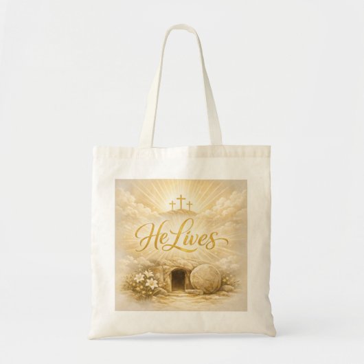 He Lives Easter Tote - Christian Easter Gift 2026 トートバッグ (正面)