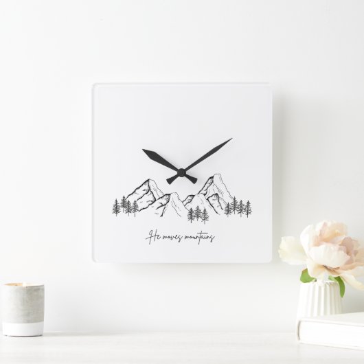 He Moves Mountains スクエア壁時計 (ホーム)