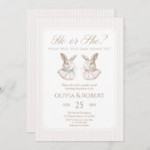 He or She Baby Bunny Gender Reveal 招待状 (正面/裏面)