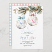He or She Bauble Blue Pink Christmas Gender Reveal 招待状 (正面/裏面)