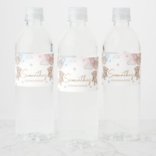 He or She Bear Gender Reveal ペットボトルラベル (ボトル)