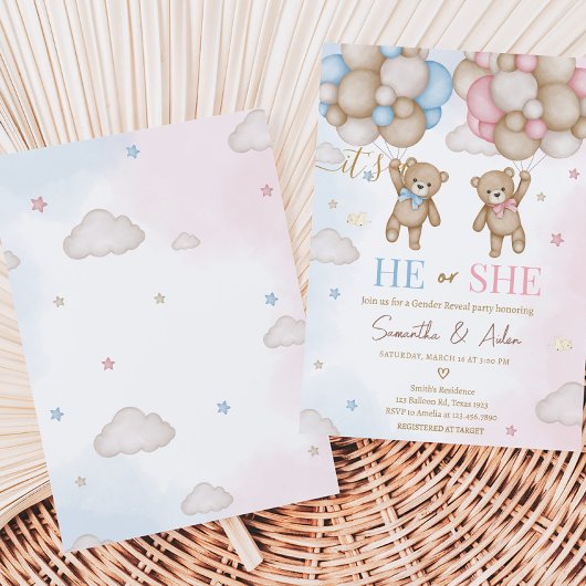 He or She Bear Gender Reveal 招待状