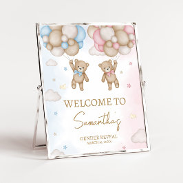 He or She Bear Gender Reveal Welcome Sign ポスター